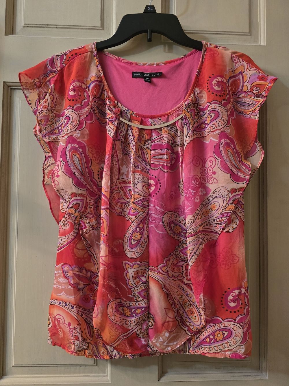 Sara Michelle Pink & Orange Paisley Flutter-Sleeve Blouse